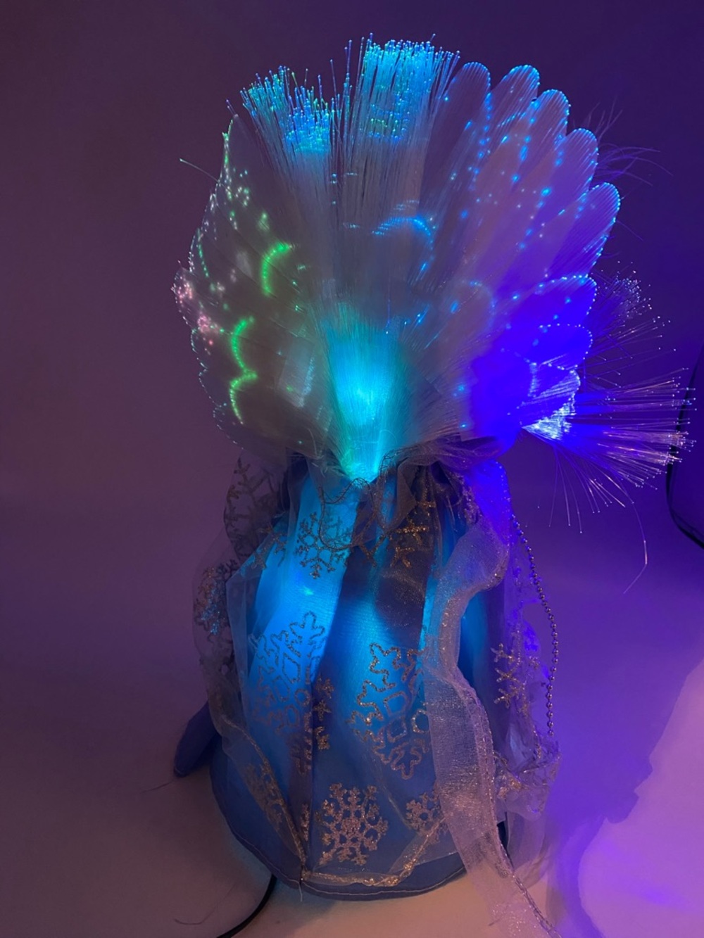 Fiber Optic Angel Christmas Tree Topper Color Change Continuous 13” Ceramic Face - Picture 5 of 7
